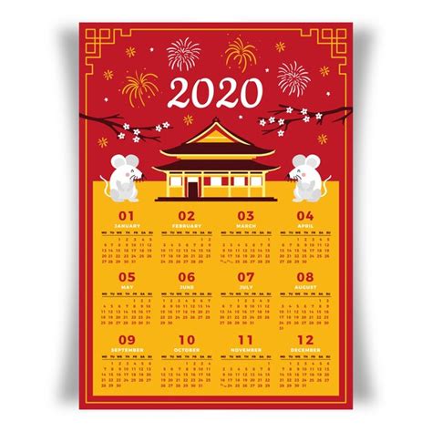 Free Vector Colorful Hand Drawn Chinese New Year Calendar