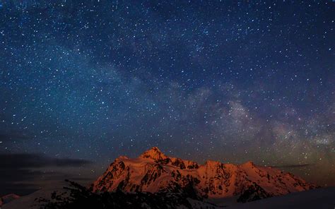 Nf70 Starry Night Sky Mountain Nature Wallpaper