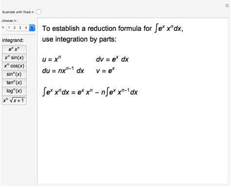 Reduction Formulas For Integrals Wolfram Demonstrations Project