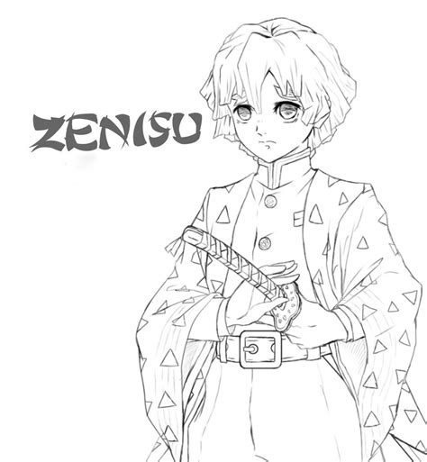 Zenitsu Poses Standing Coloring Page Printable