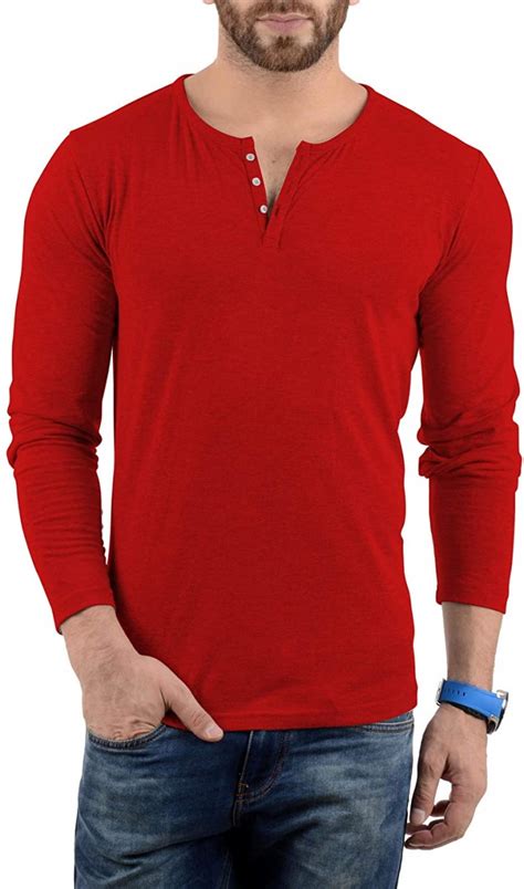 Red Henley Shirt Mens | Cotton Henley