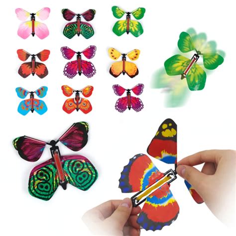 9 Colors Magic Tricks Flying Butterfly Rubber Band Powered Wind Up