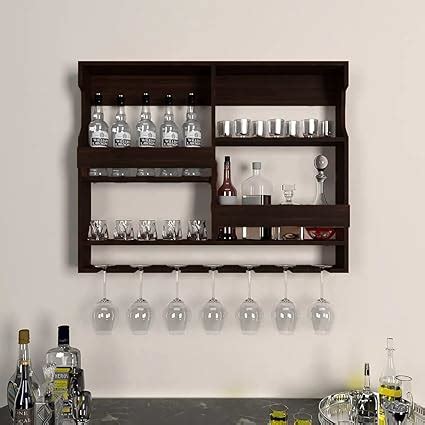 ODEJIA Wooden Wall Mounted Wine Rack Bar Cabinet With Glass Storage