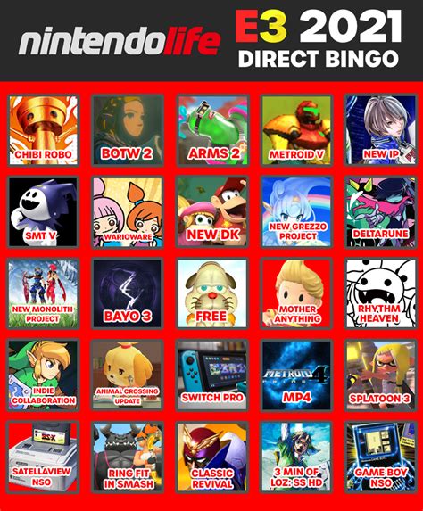 Nintendo Direct Bingo Card 2021 Headline News 694vbj