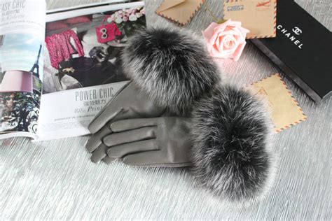 buy wholesale fashion women winter warm thick fox fur cuff bars genuine sheepskin leather gloves