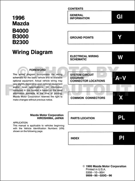 1996 Mazda B4000 B3000 B2300 Pickup Truck Wiring Diagram Manual Original