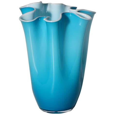 Turquoise Cased Murano Glass Vase With White Interior Circa 1960 At 1stdibs