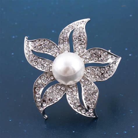 High Quality Ocean Vintage Crystal Brooches For Women Pearl Flower Brooch Wedding Fashion