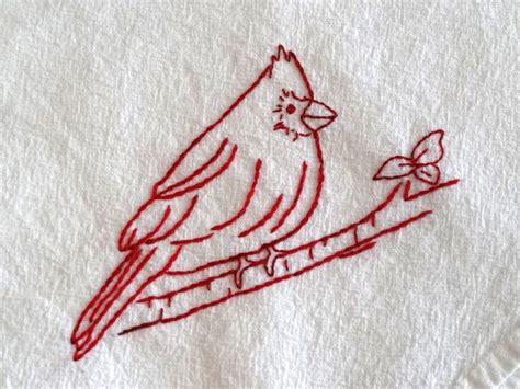 Redwork Cardinal Bird Hand Embroidery Pattern by countrygarden on Etsy ...