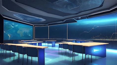 Premium Ai Image A Futuristic Classroom With Holographic Displays Are