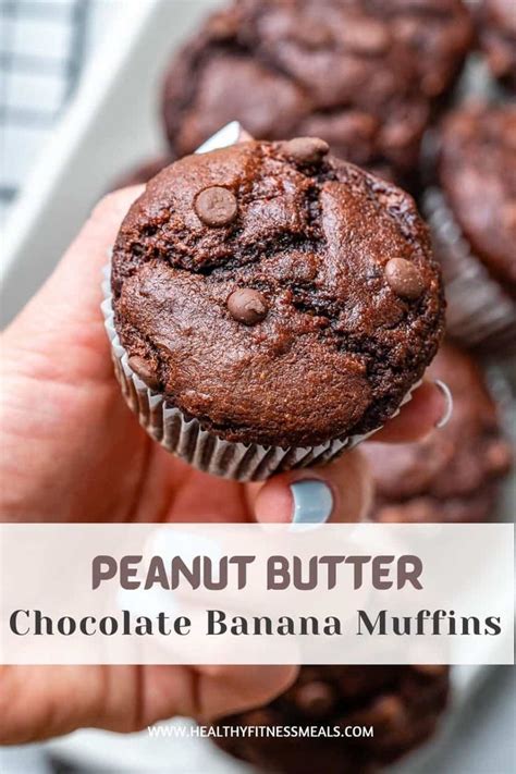 Healthy Chocolate Peanut Butter Banana Muffins