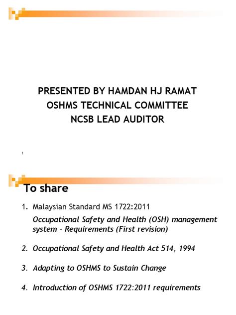A source, situation, or act with a potential for harm in terms of human injury or ill health and ms 1722:2011. 2-Introduction on MS 1722-2011 | Occupational Safety And ...