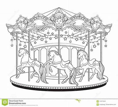 Coloring Carousel Pages Merry Round Adults Horses
