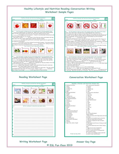 Healthy Lifestyle Nutrition Reading Conversation Writing Worksheets