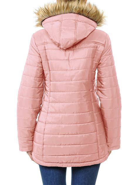 Womens Lightweight Jacket Hood Casual Detachable Puffer Fur Winter Coat | eBay