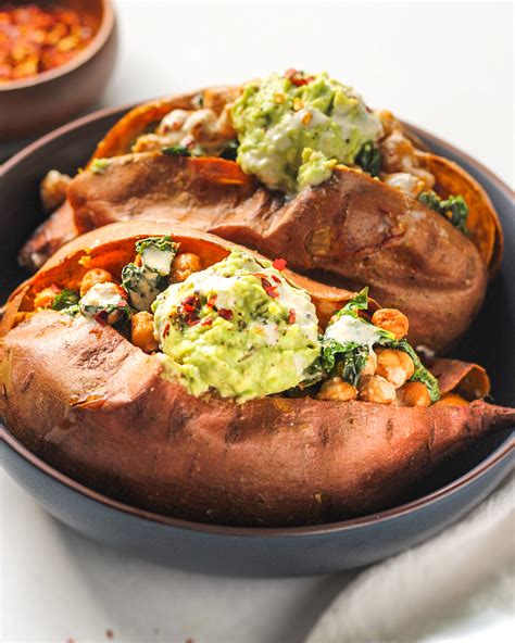 Spicy Chickpea And Kale Stuffed Sweet Potatoes Its All Good Vegan