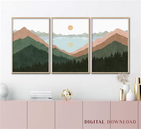 Abstract Mountain Wall Art Landscape Print Set Print Set Of Etsy