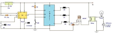 I need a timer circuit that counts down from 10,,9,,8,,7,,6, …….0 then a siren or a recorded audio hi syed you can use the above circuit with 12 volts and connect the relay between 555 pin no3 and. Adjustable Timer Circuit Diagram with Relay Output