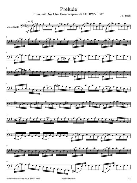 Prélude Cello Suite No 1 In G Major Bwv 1007 J S Bach Sheet Music Pdf