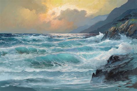 Painting Sea Shore Sky Waves Hd Wallpaper Ocean Painting Wave