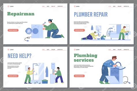 Web Banners For Plumbing Repair Service With Professional Workers