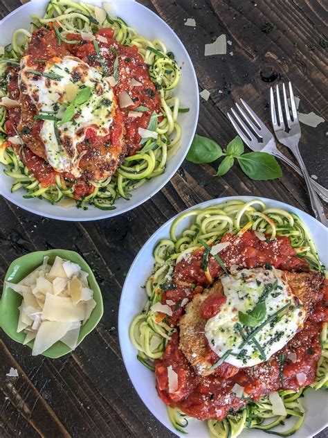 Pat the wings dry with paper towels, then sprinkle with the baking powder and toss to evenly coat in a large mixing bowl. Crispy Baked Chicken Parmesan Zoodle Bowls | With Peanut ...