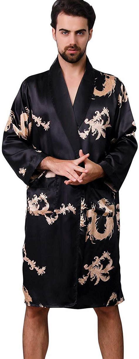 Previn Mens Satin Kimono Robe Luxurious Silk Long Sleeve Spa Bathrobe