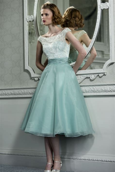Harper T Length Bridesmaid Dress With Delicate Lace Bodice Satin