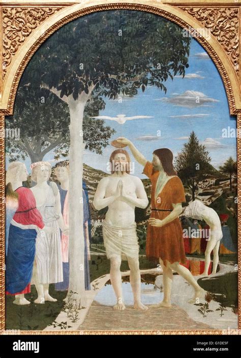 Painting Titled The Baptism Of Christ By Piero Della Francesca An