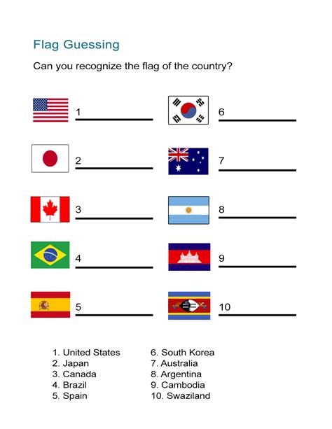 flag worksheet   identify  country flag  esl