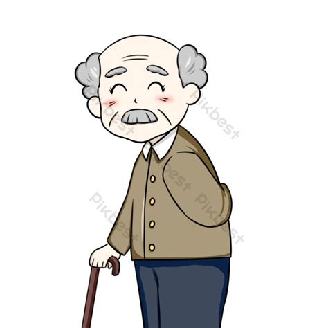 Gambar Karakter Kartun Kakek Tua Di Kruk Elemen Grafis Psd Unduhan