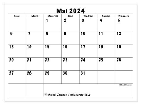 Calendrier Mai 2024 École Ld Michel Zbinden Lu