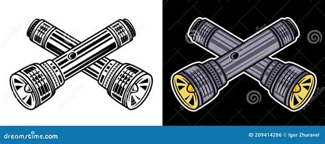 Crossed Flashlights Set Of Two Vector Objects In Black Style On White