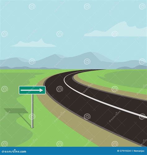 Right Curve Road And Right Turn Road Sign Stock Illustration Image