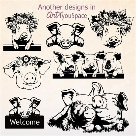 Pigs Svg Files For Cricut Farm Animal Flower Piggy Piglet Etsy Pet