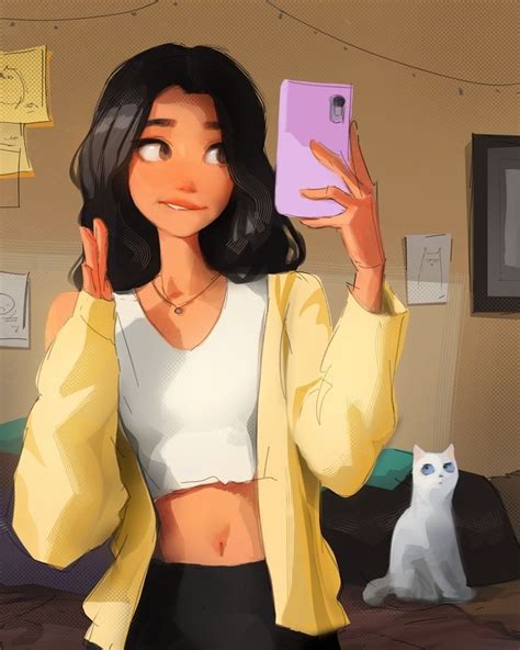 Selfie An Art Print By Sam Yang Girls Cartoon Art Girl Cartoon Digital Art Girl