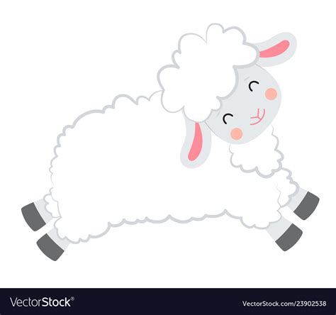 Cartoon Smiling White Sheep Jumping Royalty Free Vector