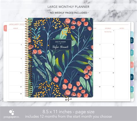 85x11 Monthly Planner Notebook 2021 2022 No Weekly View Etsy
