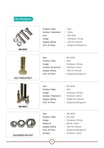 Corrosion Resistant Mild And Stainless Steel Hex Bolts Nuts And