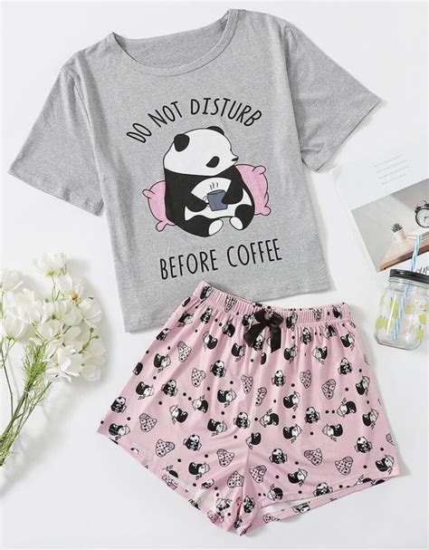 Inicio Vestimenta Conjunto De Pijama Con Estampado De Oso Panda