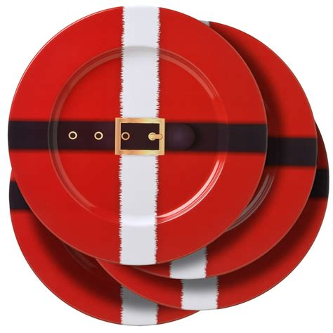 Set Of 4 Red And White Round Holiday Charger Plates 13 Unlit