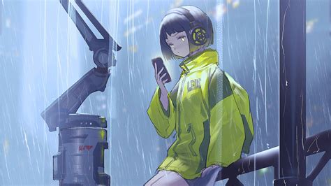 2560x1440 Anime Girl Scifi Umbrella Rain 4k 1440p