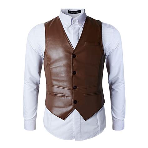 Sale Fashionable Casual Pu Leather Vest Mens Slim Fit