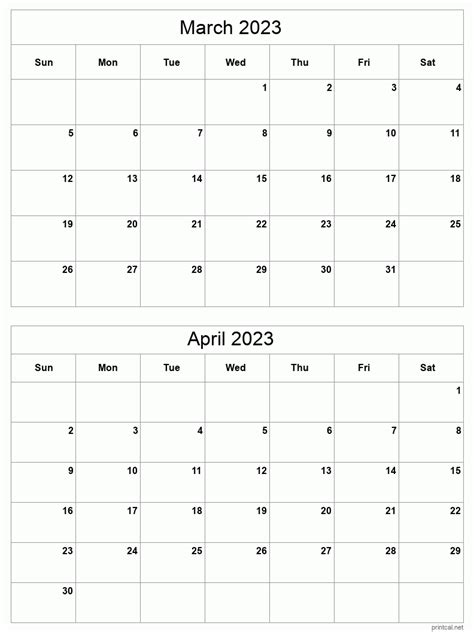 2023 Two Months Per Page Printable Calendar Free Download Printable