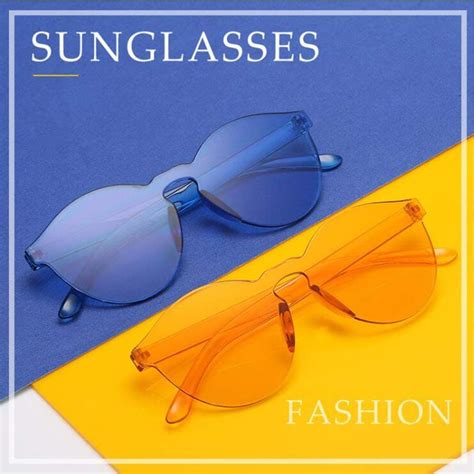 Colorful Reflective Rimless Sunglasses Fashion Vintage Eyewear For Unisex Blue C418n7w5mk9
