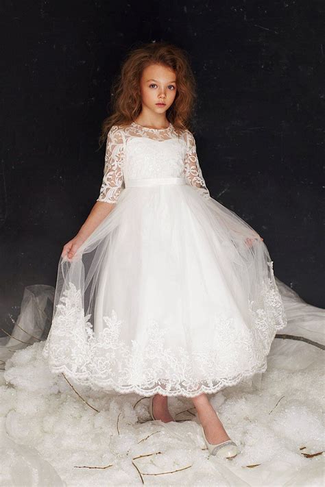 Lily Dress First Communion Long Sleeve Girls Flowergirl Lace Etsy In