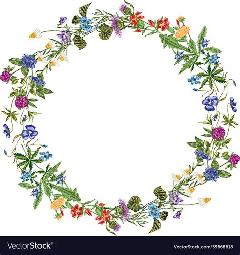 Image Of Flowering Summer Wreath From Various Vector Image