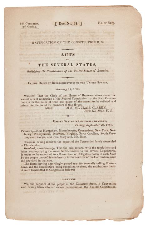 United States Constitution Ratification The Acts Of Ratification Of