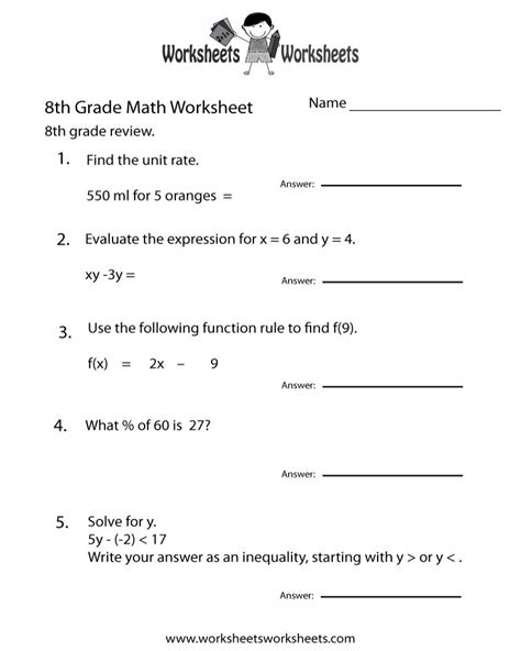 8th Grade Math Practice Printable Worksheets