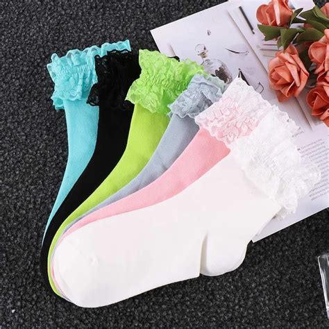 2020 fashion vintage lace ruffle frilly ankle socks ladies princess girl favorite solid 6 color